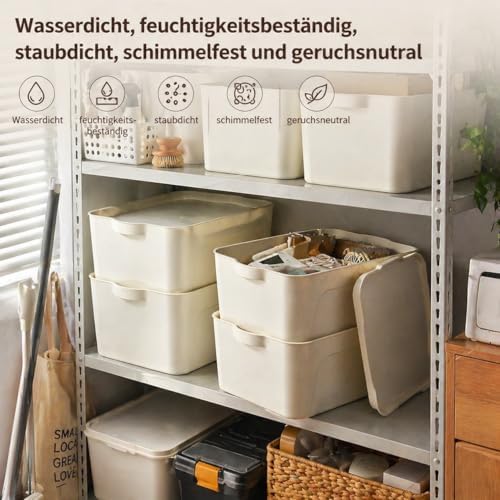 Set van 4 opbergdozen met deksel, 15 l kunststof (PP) opbergdoos, stapelbare kunststofdoos voor keuken, badkamer, slaapkamer, kleedkamer, kantoor, stevig