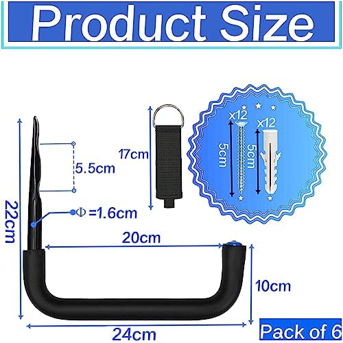 Stevige opberghaken voor garages, wandhouders, garagehaken en organizers, 24 cm, opberghaken voor tuingereedschap, ladders, fietsen, grote voorwerpen, 6 stuks