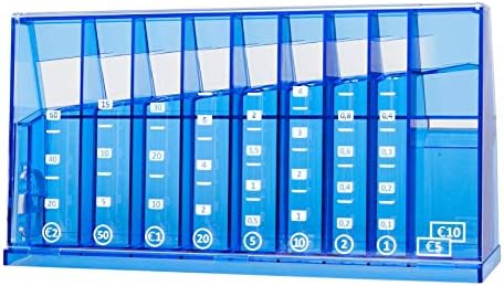Muntensorteerder, euro-spaarpot, voor op kantoor en in de kinderkamer, als cadeau voor volwassenen en kinderen, gemaakt van gerecycled materiaal, afsluitbaar (met sleutel), transparant blauw
