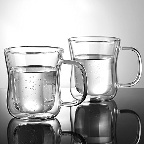 Set dubbelwandige latte macchiato-glazen, koffiekopjes van borosilicaatglas, set van 6, 350 ml, theeglazen met oor voor cappuccino, latte macchiato,
