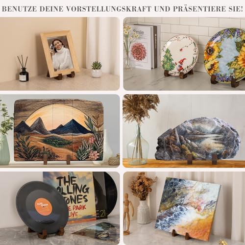 Houten bordenhouder – bordenhouder die kan worden gebruikt als displaystandaard, fotostandaard, fotolijsthouder of schaalhouder – 20,3 cm