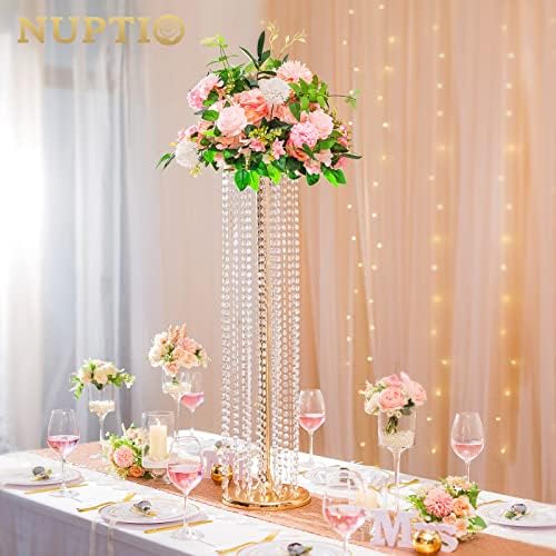 2 x bloemenstandaard, hoog, goud, 90 cm, kristallen bruiloftstafelversiering, metalen bloemenvazen voor feesttafelversieringen, elegante decoratie voor bruiloften, T