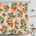 Douchegordijn, oranje, fruit, citrusvruchten, groene bladeren, 180 x 180 cm, schimmelbestendig, waterdicht, polyester, wasbaar, badgordijn voor de badkamer met 12 haken