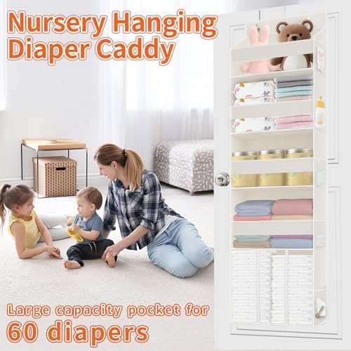 Deurorganizer om op te hangen met 5 vakken, 1 ruime bak en 10 zijvakken, luiertasorganizer voor de babykamer, ophangbare opbergruimte voor de deur