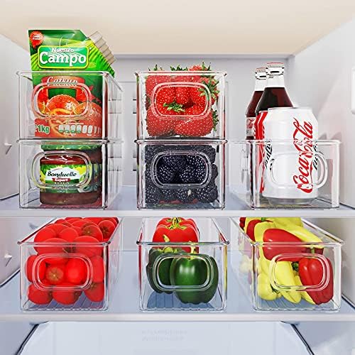 Koelkast-organizerset, 8-delig, stapelbare opbergdozen, kleine koelkastdozen met handvat, transparante bakjes voor keuken, kasten, vriezer, voorraadkast – BPA-vrij