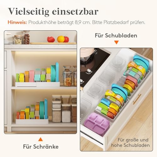 Opbergsysteem voor pannendeksels en vershouddozen, 1 stuk opbergorganizer voor lunchboxdeksels voor in de keuken, pannendekselhouder voor kast en lade, 33 cm met 5 verstelbare T