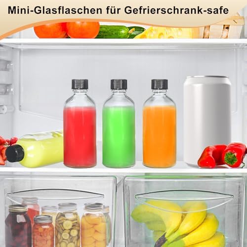 Set van 8 kleine vulflesjes, 100 ml, kleine glazen vulflesjes, gembershotflesjes met deksel, trechter, etiketten en pen, perfect voor gember,