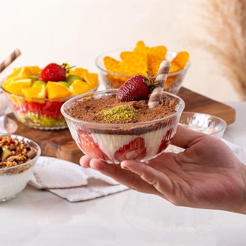 Premium glazen schalen, set van 6, 345 ml, 100% loodvrije, stapelbare kristallen dessertschalen, dessertbekers, puddingkommen, slakommen, sauskom