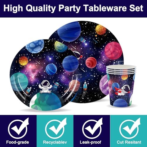 Astronauten-themafeestservies, ruimtevaarders, verjaardagsfeest, servies, papieren borden, bekers, servetten, feestartikelen, tafeldecoratie, voor 24 personen