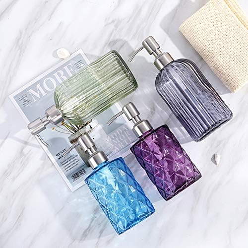 Zeepdispenser Navulbare vloeibare zeepdispenser van glas en roestvrij staal, spuitmond voor afwasmiddel, shampoo, lotion, badkamerblad, keuken
