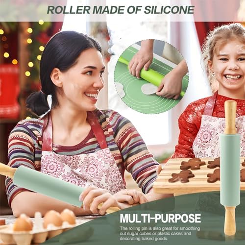 Deegroller, geribbelde deegroller, hout, siliconen, grote deegroller, deegroller met houten handvat en antiaanbaklaag, deegroller, 38 cm, deegroller voor gebak, de