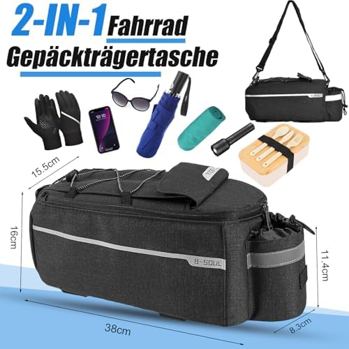 Fietstas 10 l geïsoleerde tas, bagagedragertas, multifunctionele achtertas, waterdichte zadeltas met regenhoes, reflecterend, snel
