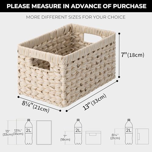 Opbergmand, set van 2 manden, grote gevlochten mand voor de badkamer, witte mand voor planken, waterbestendige manden, gevlochten plankmanden met handvatten, Beaut