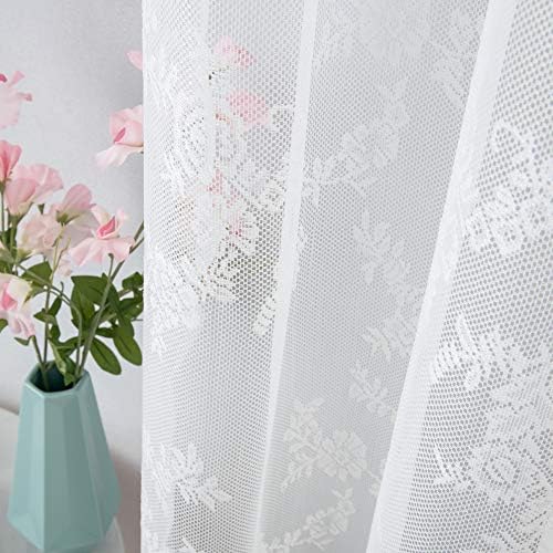 Kanten gordijn met kettingeffect, gordijn met oogjes en kant, transparant speciaal decoratief gordijn, halfdoorzichtig, doorschijnend voor woonkamer, kinderkamer