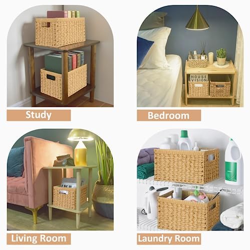 Opbergmand, set van 2, grote gevlochten mand, rieten mand voor de badkamer, mand voor planken, waterdichte manden, gevlochten plankmanden met
