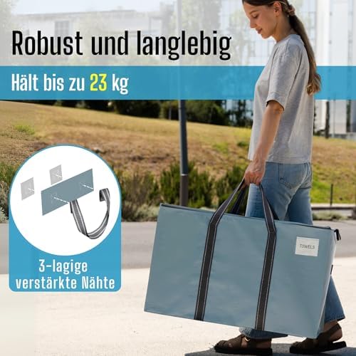 Opbergzak van 102 liter, opbergbox met deksel, verhuiszak met stevige handvatten en ritsen, alternatief voor verhuisdozen, opvouwbare kledingopbergtas (lichtblauw)