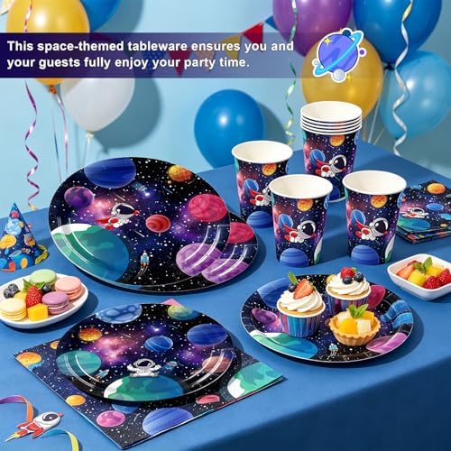 Astronauten-themafeestservies, ruimtevaarders, verjaardagsfeest, servies, papieren borden, bekers, servetten, feestartikelen, tafeldecoratie, voor 24 personen