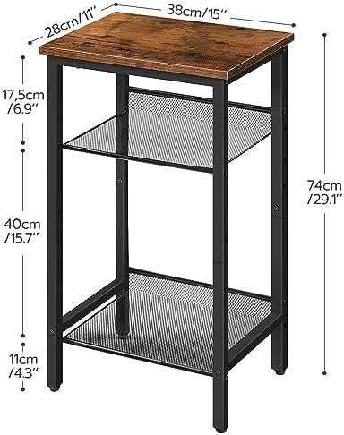 Bijzettafel, telefoontafel, vintage salontafel met 2 verstelbare roosterplanken, kleine salontafel, hoog en smal, eenvoudig te monteren tafel voor de woonkamer
