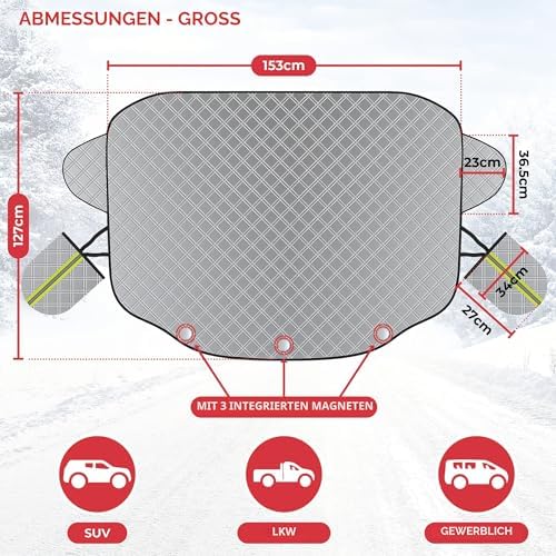 Autowindschermhoes winter – Magnetische windschermhoes groot – Opvouwbaar, extra dik en waterdicht – tegen vorst, ijs, sneeuw, zon – 153 x 127 cm