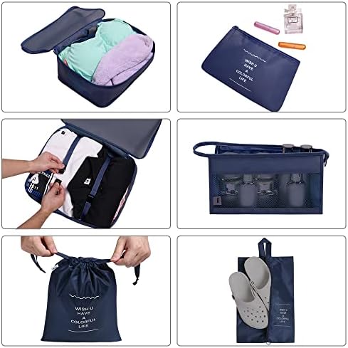 Koffer-organizer-set, 8-delig, opbergkubussen, waterdichte reiskledingzakken, opbergzakken voor koffers, opbergkubussen met toilettas, schoenenzak,