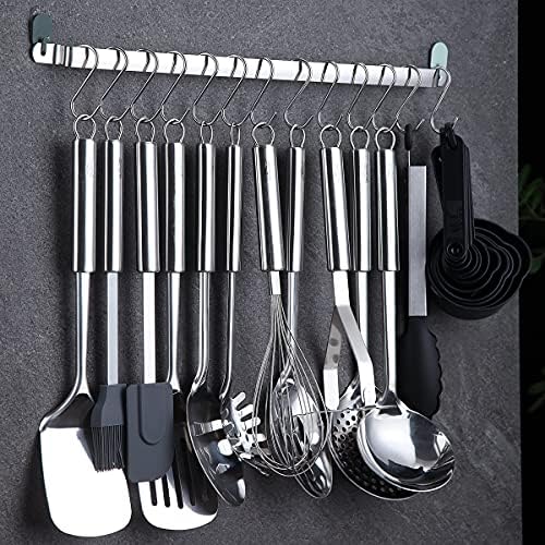 Keukengerei-set, 38-delig, roestvrijstalen pannenset, keukengerei met opbergrek en ophanghaak, vaatwasmachinebestendig