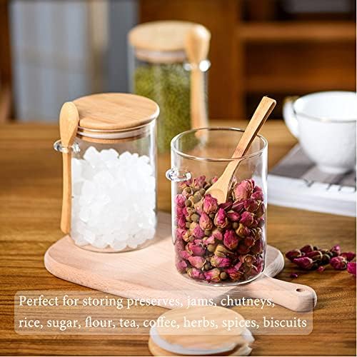 Glazen potten met deksel, luchtdicht en lepel, potten voor overnight oats, voorraadpotten voor levensmiddelen, voor koffie/thee/suiker/kruiden, maaltijdbereiding, glazen suikerpot