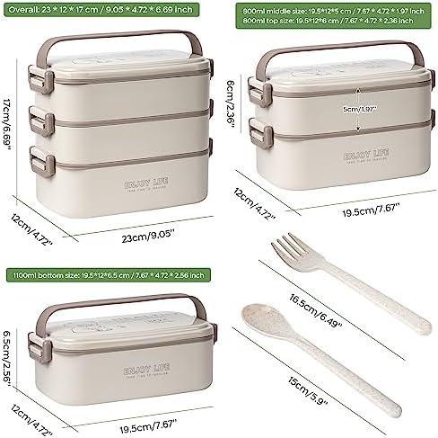 2700 ml bento-box met 3 verdiepingen, inclusief vork en lepel, 4-in-1-lunchbox – voorraadbak, opbergbox voor mannen, vrouwen en studenten, magnetron- en vaatwasmachinebestendig