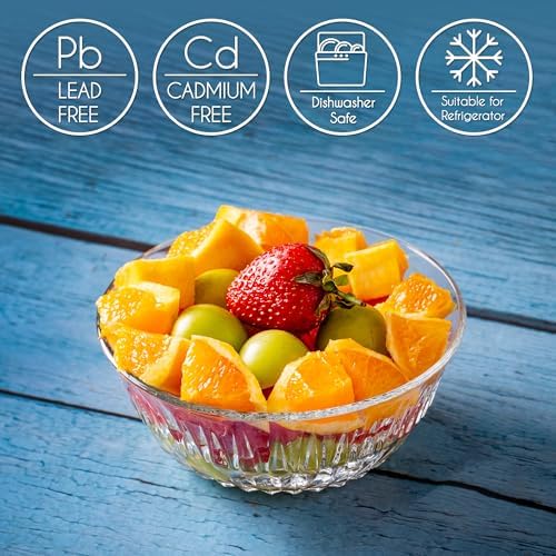 Premium glazen schalen, set van 6, 345 ml, 100% loodvrije, stapelbare kristallen dessertschalen, dessertbekers, puddingkommen, slakommen, sauskom
