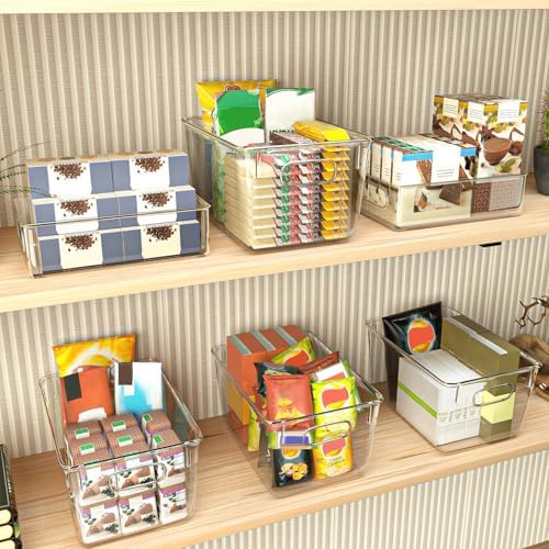 Set van 4 stapelbare koelkastorganizers – 2 grote / 2 middelgrote opbergbakken voor diepvriezers, aanrechtbladen en kasten, doorzichtige kunststof voorraadbakken,