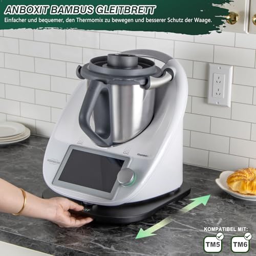 Glijplank voor Thermomix TM6/TM5, plank voor Thermomix met wieltjes, soepel glijdende bamboe-rolplank/glijplank – Zwart