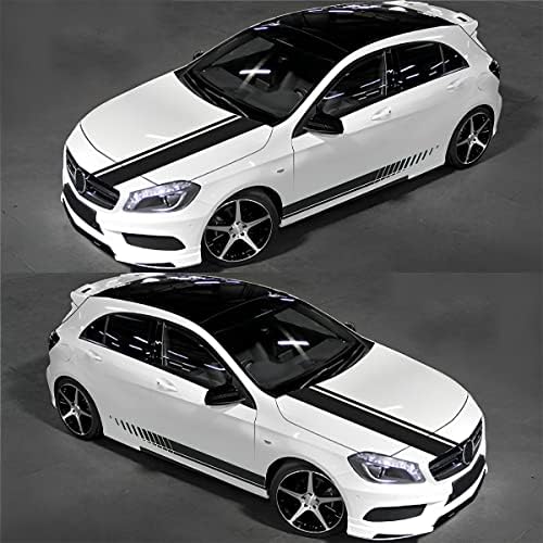 Set van 5 streepstickers voor motorkap, autostickers, zijstrepen, dakspoilerstickers, bumperstickers, carrosserie-aanpassingsdecoraties (zwart)