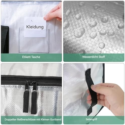 Set van 2 doorzichtige opbergzakken voor kleding, waterafstotende, verstevigde opbergzakken, opvouwbare opbergboxen van 91 l, kledingkast-organizer, verhuiszakken voor beddengoed, C