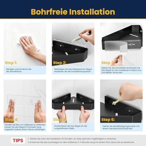 Doucherek zonder boren, hoekig, metalen doucheplank, 2 stuks douchemanden, zelfklevend met 4 haken, badkamerplank voor doucheaccessoires, shampoo en douchegel – z
