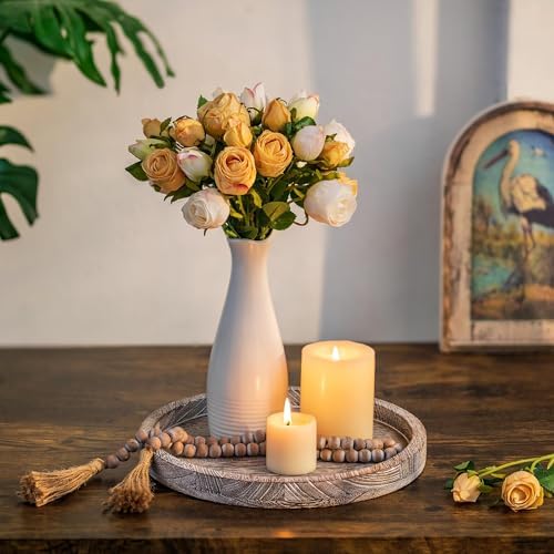 Rond houten dienblad, houten dienblad decoratie – 30 cm kaarsenplateau in landhuisstijl, decoratief dienblad, rustieke tafeldecoratie, salontafel, kandelaar