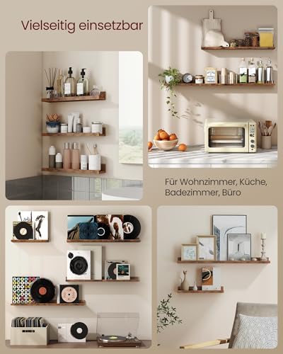 Wandplanken, set van 3 zwevende planken, lengte 38 cm, verhoogde voorkant voor decoratieartikelen, kruidenpotjes en fotolijstjes, vintage bruin
