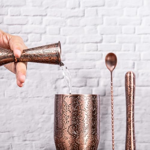 Cocktail-jigger - 3D-gepreegde dubbele drankmaat | Japanse barmaatbeker met schaalverdeling 1 oz/2 oz | Cocktailmaatbeker van antiek koper | Met de hand afwassen