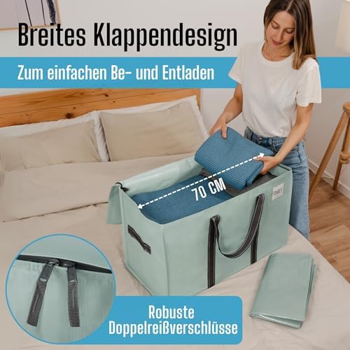 Opbergzak van 102 liter, opbergbox met deksel, stevige verhuiszakken met handvatten en ritssluiting, alternatief voor verhuisdozen, opvouwbare kledingopbergers (lichtgroen
