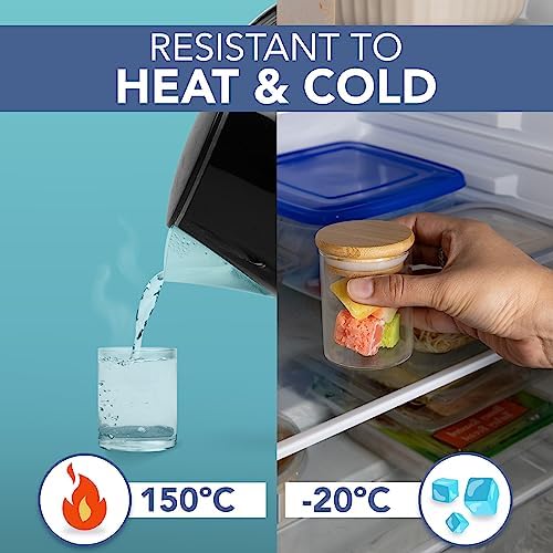 Kruidenpotjes van 100 ml – set van 10 met bamboedeksel en luchtdichte sluiting – bewaarpotjes van borosilicaatglas voor kruiden, specerijen, thee, koffie, rijst en meer –