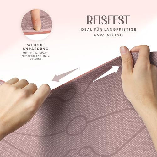 Yogamat 6 mm antislip – TPE-fitnessmat voor yoga, pilates en thuisworkouts – Antislip sportmat met uitlijningslijnen – Gymnastiekmat voor dames
