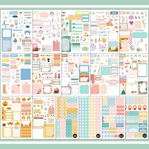 24 vellen/1700+ planner-stickers voor maandplanners, maandplanners, stickers, bullet journal, stickers, scrapbooking-stickers, kalenderaccessoires,