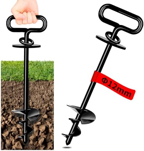Grondanker voor middelgrote tot grote honden tot 12 kg, 12 mm ankerblok voor honden, groot, spiraalmes, hondenpaal voor tuin, strand, gazon, buiten (zwart)