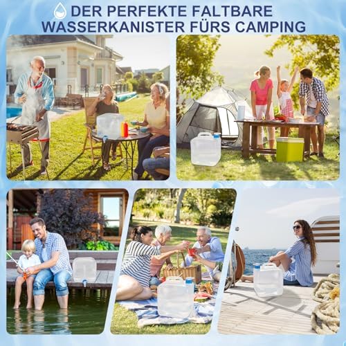 Waterkan, opvouwbaar, 10 l/20 l, waterkan met kraan, waterkan, kamperen, opvouwbare kan, voedselveilig, incl. uitloop