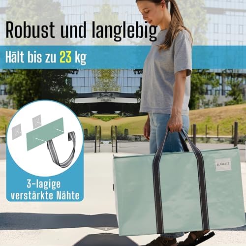 Opbergzak van 102 liter, opbergbox met deksel, stevige verhuiszakken met handvatten en ritssluiting, alternatief voor verhuisdozen, opvouwbare kledingopbergers (lichtgroen