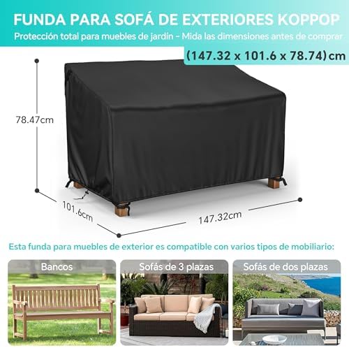 Tuinbankhoes, waterdicht, 2-zits, 600D slijtvast, waterdicht, winddicht, UV-bestendig, scheurvast Oxford-weefsel, stoelhoes voor buiten (147 x 85 x 8