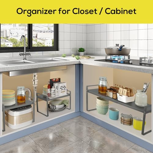 Keukenkastrek, (37–62 cm) verstelbare & uitbreidbare keukenorganizer, inzetrek voor keukenkast, stabiel kastrek voor kruiden,