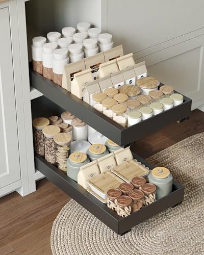 Telescopische lade, uittrekbare lade-organizer, breedte 30,5 cm, instelbare diepte 42–55 cm voor keukenkasten met zelfklevende folie, geen boren nodig, zwart,