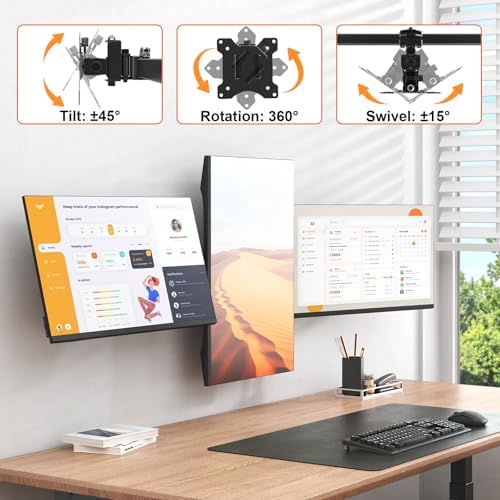 Monitorwandbeugel voor 3 monitoren met 17–32 inch schermen, draaibaar en kantelbaar, VESA 75 x 75/100 x 100 mm, max. 7 kg per scherm, zwart