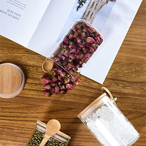 Glazen potten met deksel, luchtdicht en lepel, potten voor overnight oats, voorraadpotten voor levensmiddelen, voor koffie/thee/suiker/kruiden, maaltijdbereiding, glazen suikerpot
