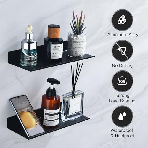 Zwart doucherek, zonder boren, klein metalen wandrek, set van 2, 30 cm badkamerrek, douchemand, decoratief wandrek voor woonkamer, keuken