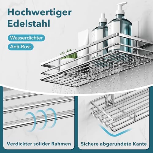 Doucherek zonder boren, set van 2 doucherekken, douchemand, badkamerorganizer, badkamerrek, shampoohouder, douche-, keuken- en badkamerorganizer met